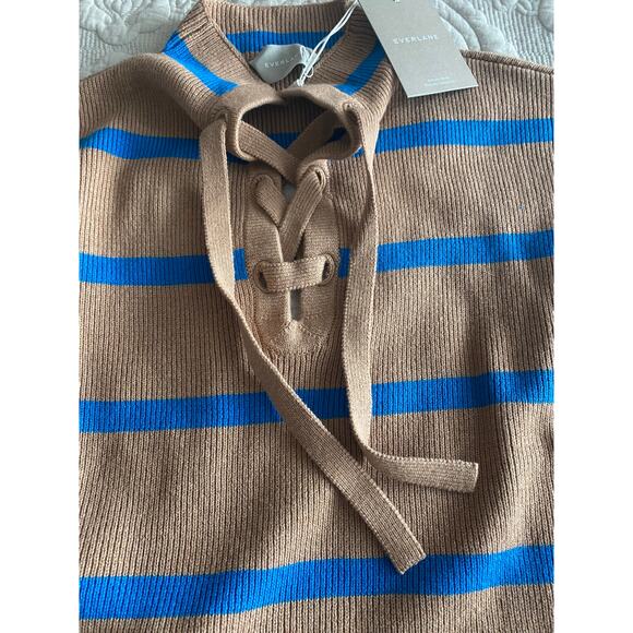 Everlane The Lace-Up Smock Sweater in Chestnut/Blue Stripes size M nwt - Picture 4 of 7